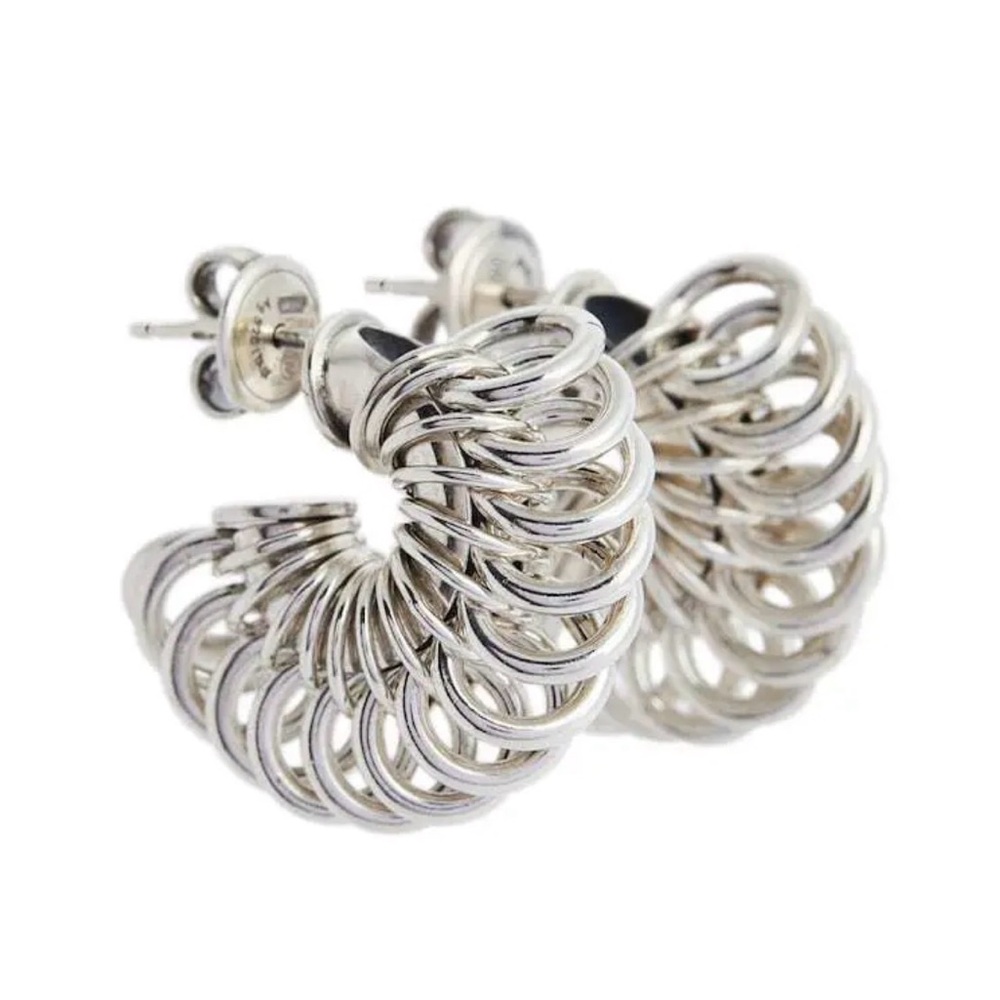 Authentic New Bottega Veneta 925 Sterling Silver ring hoop Earrings in Box Tag